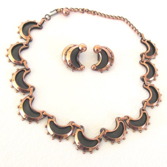 Renoir Jewelry - Vintage Renoir copper cresent necklace earrings